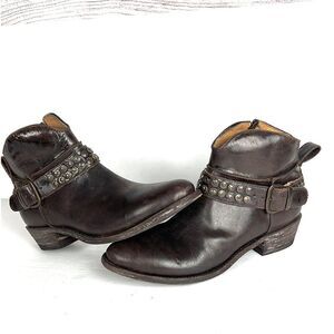 Five Worlds Cordani Serene Studded Cowboy Booties Brown Leather Side Zip 7 1/2